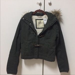 Hollister Hooded Olive Green Lined Winter Jacket
